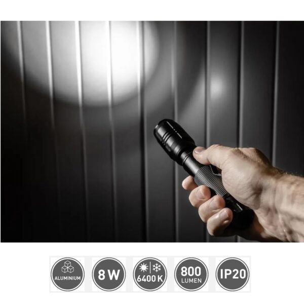 LED Flashlight with Built-in Battery 2000mAh, 8W, 800lm, 6400K, IP20, Black LT-LA8WT2-60 picture#2