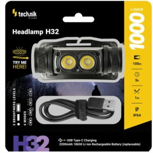 Светодиодный налобный фонарь  Technik H32, 1000lm, IPX4, USB H32 picture#0