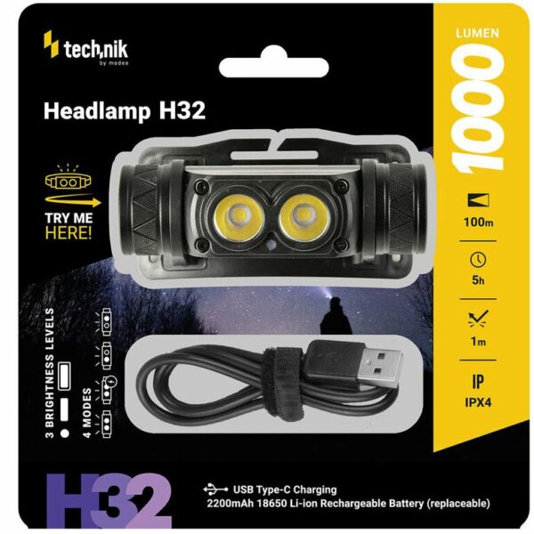 LED headlamp Technik H32, 1000lm, IPX4, USB H32 picture#0