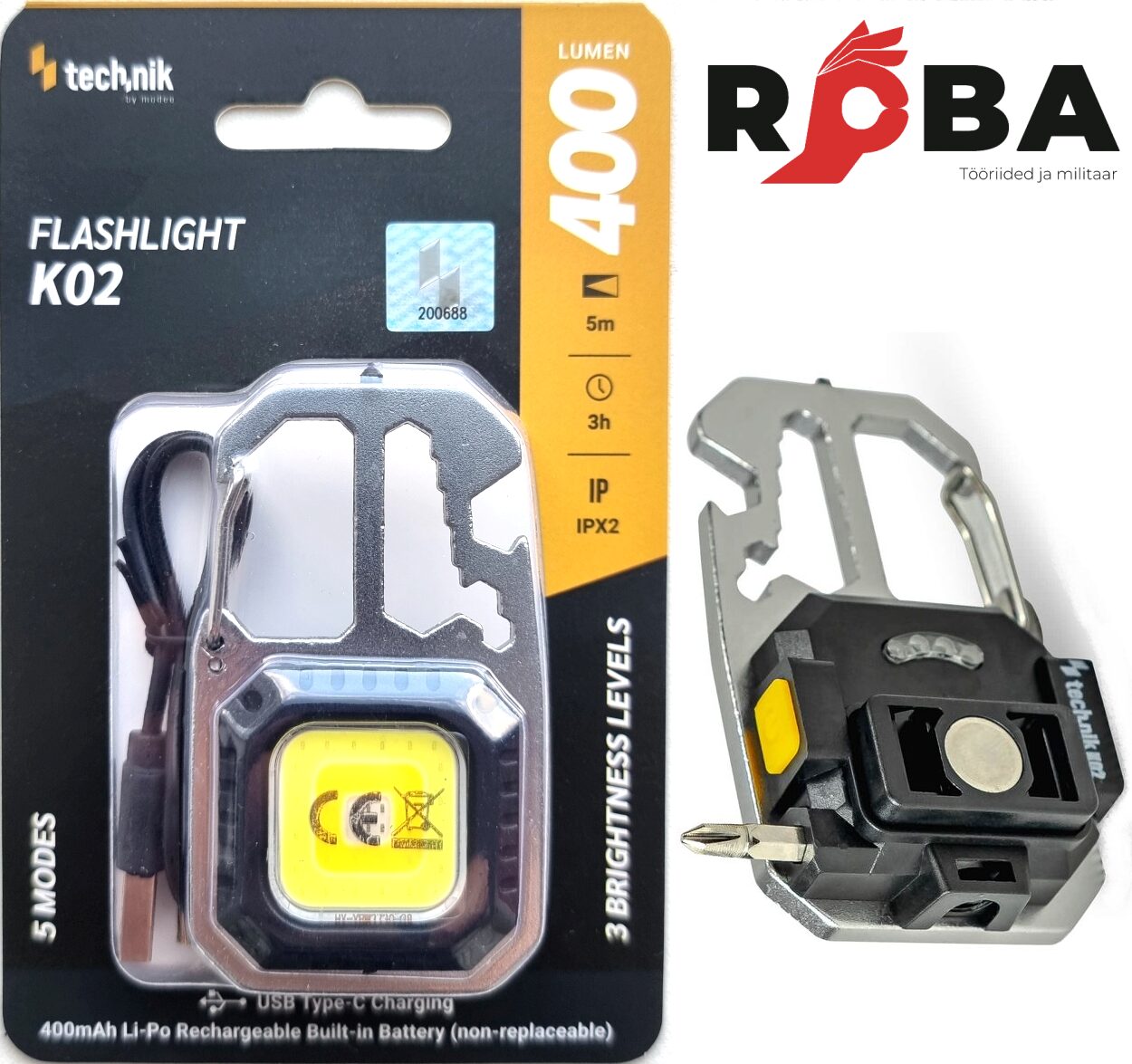Technik Flashlight K02 (built-in battery 400mAh) COB LED + USB-C (400 lumen) 74566430 picture#0 Technik Flashlight K02 (built-in battery 400mAh) COB LED + USB-C (400 lumen) 74566430 picture#0